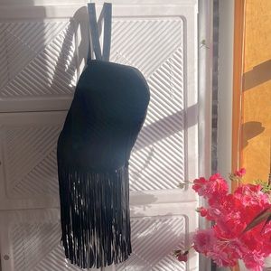 Vintage Jill Stuart black suede mini backpack with fringe